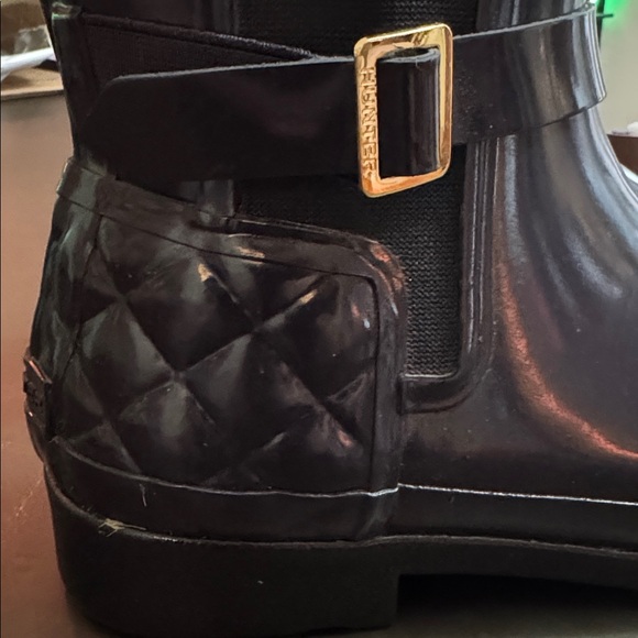 Hunter Black Quilted Ankle Rain Boots with Gold Buckle - Picture 3 of 4